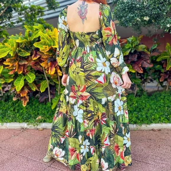 FARM Rio Tropical Floral Palm Long Dress Size M - Picture 5 of 10